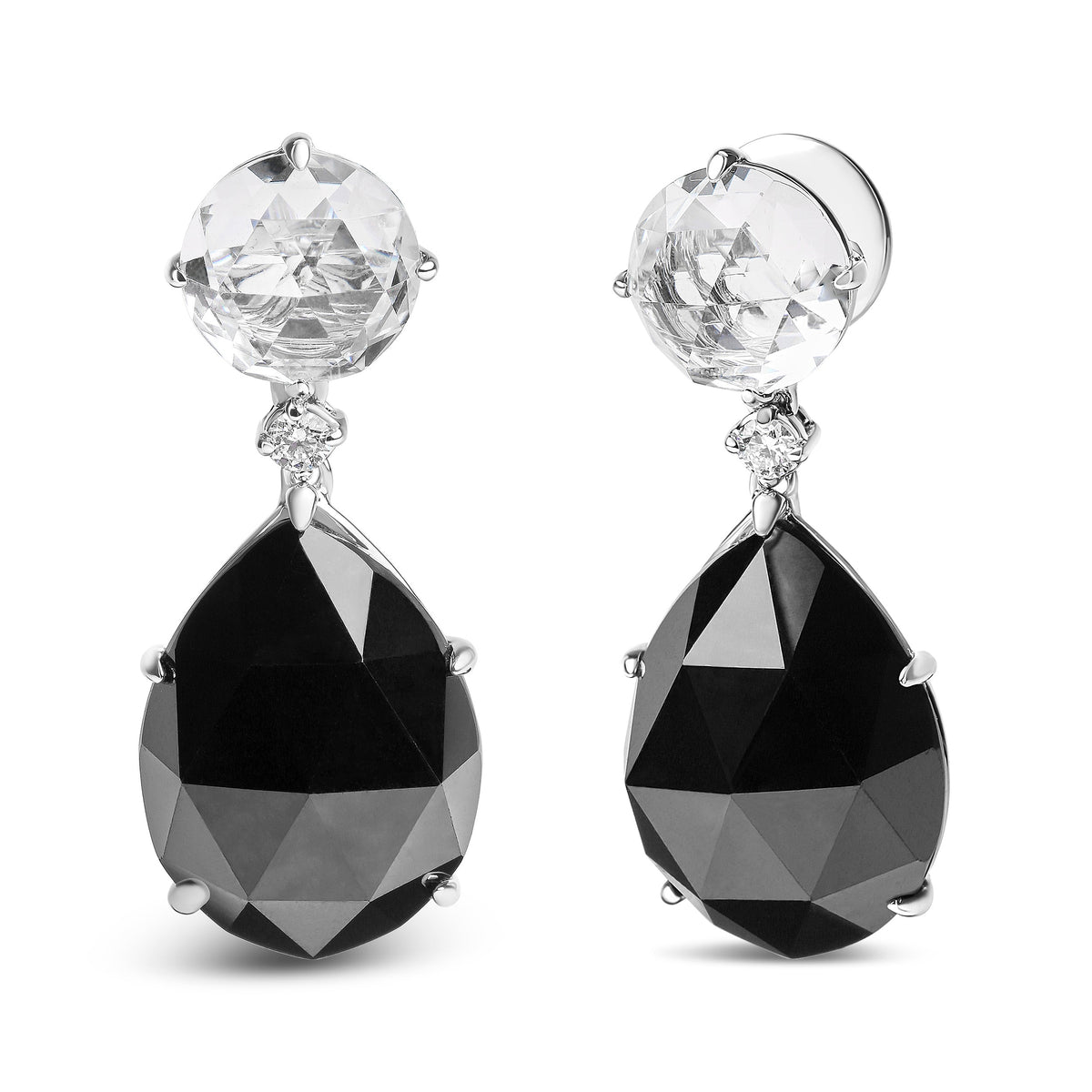 Pendientes colgantes de oro blanco de 18K con diamantes de 1/5 Cttw, topacios blancos redondos y ónix negro de talla pera de 20x15mm (color G-H, claridad SI1-SI2)