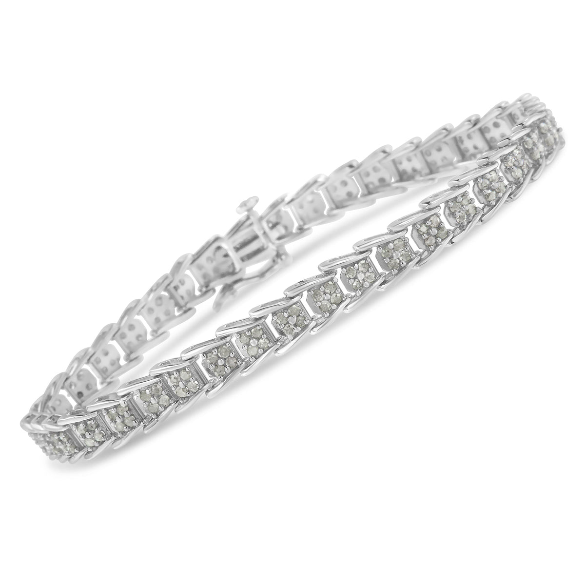 Pulsera de tenis de eslabones en forma de abanico de oro blanco de 10k con diamantes de 2 ct (claridad I-J, color I3) - Tamaño 7.25"