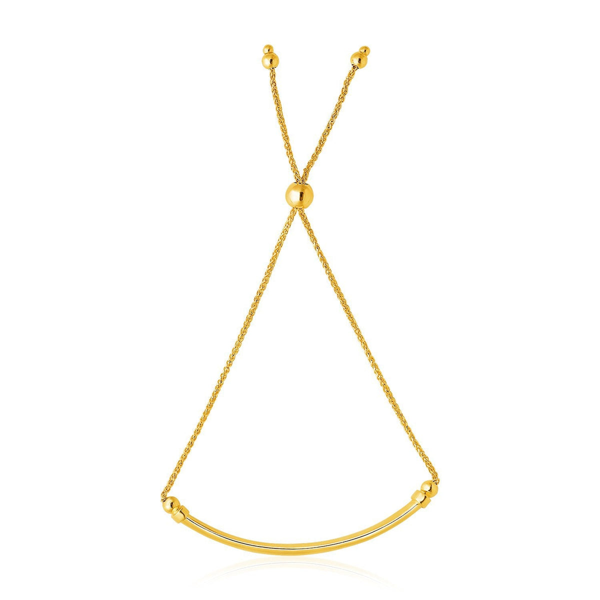 Pulsera estilo lariat y barra curva lisa de oro amarillo de 14k
