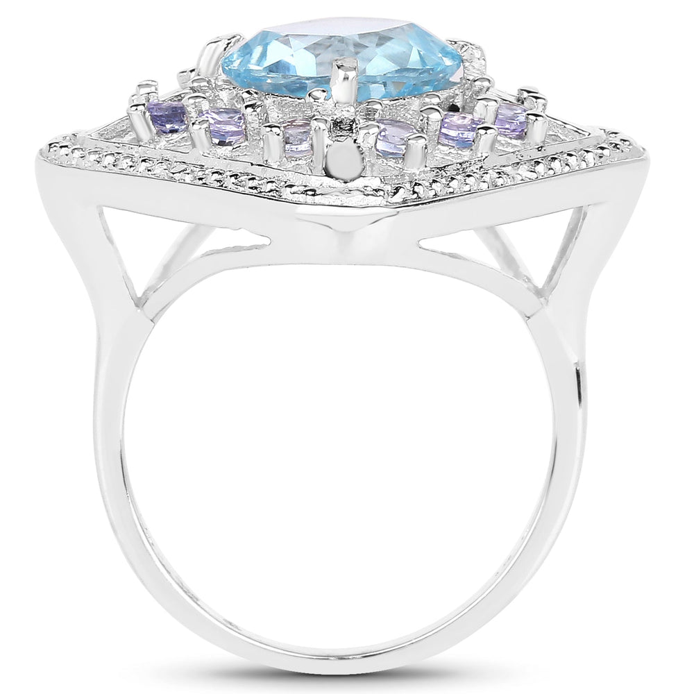 4.24 Carat Genuine Blue Topaz and Tanzanite .925 Sterling Silver Ring