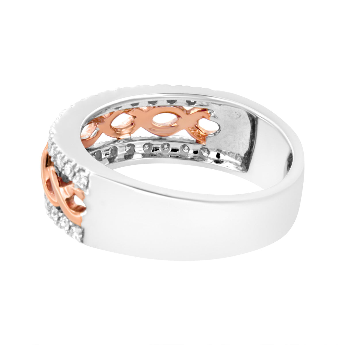 Anillo de oro blanco y rosa de 10 quilates con diamantes de 1/3 quilates con vástago dividido y banda de cinta infinita (color I-J, claridad I1-I2) - Talla 6