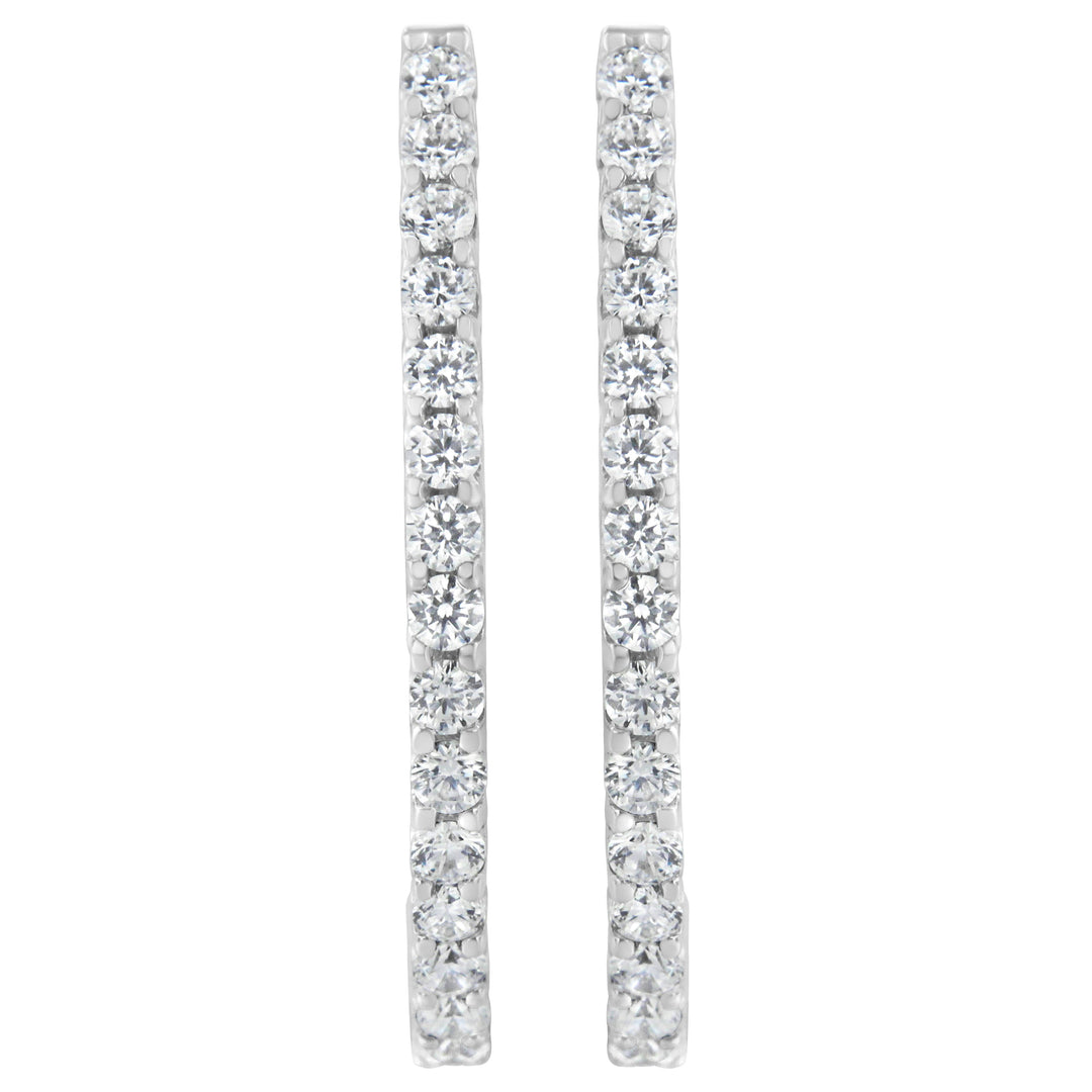 14K White Gold 2.0 Cttw Round Brilliant Cut Diamond Oblong Hinged Leverback Hoop Earrings (I-J Color, I1-I2 Clarity)