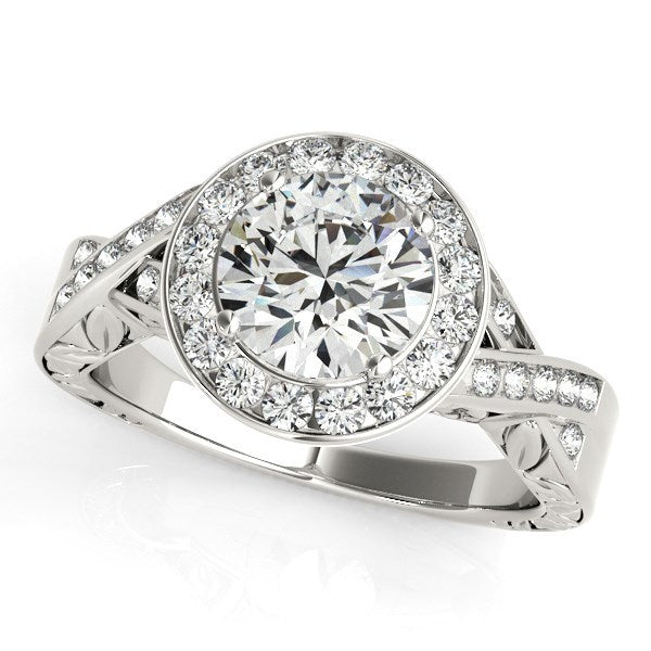 Anillo de compromiso de diamantes con halo en oro blanco de 14k (1 5/8 cttw)