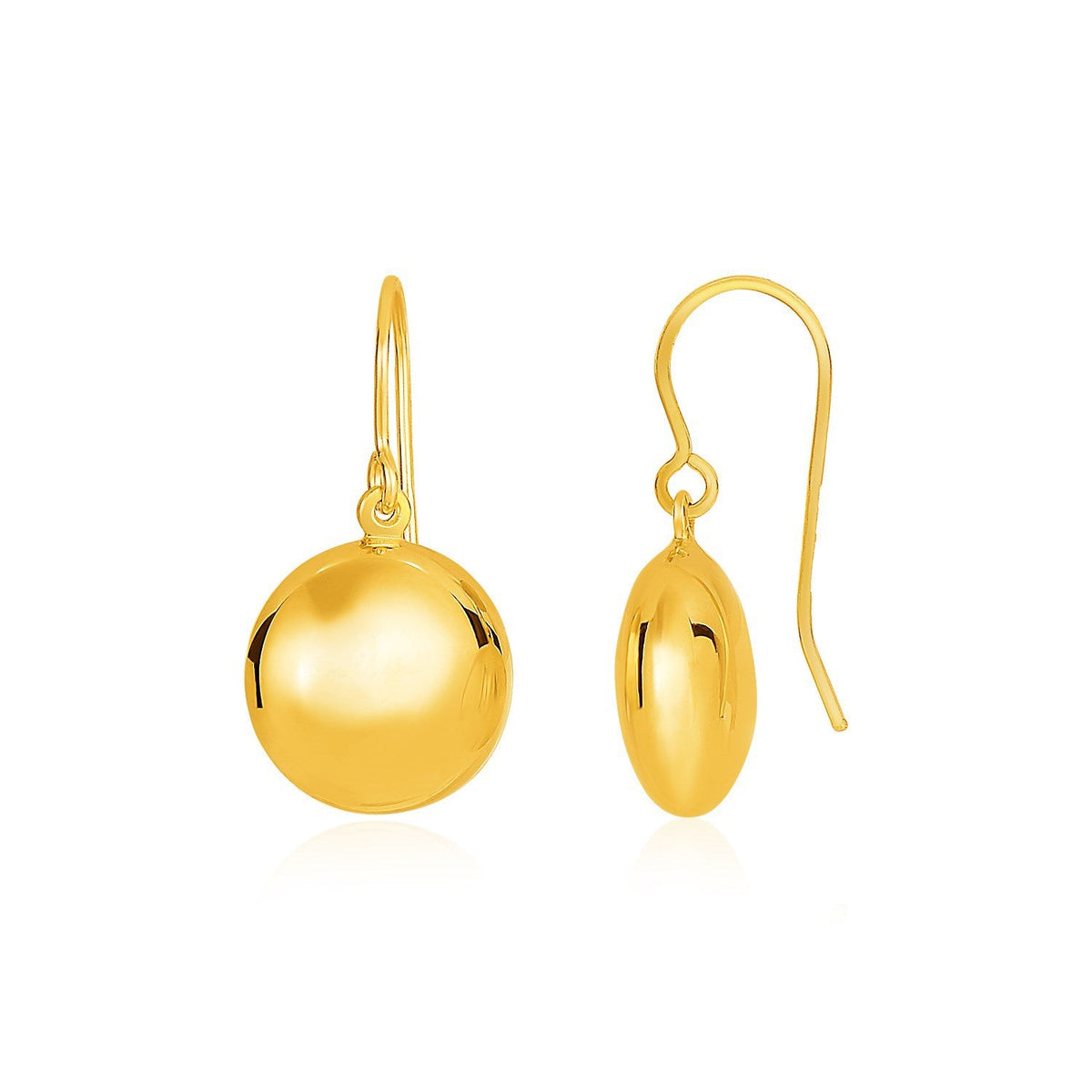 Pendientes colgantes de círculo inflado de oro amarillo de 14k