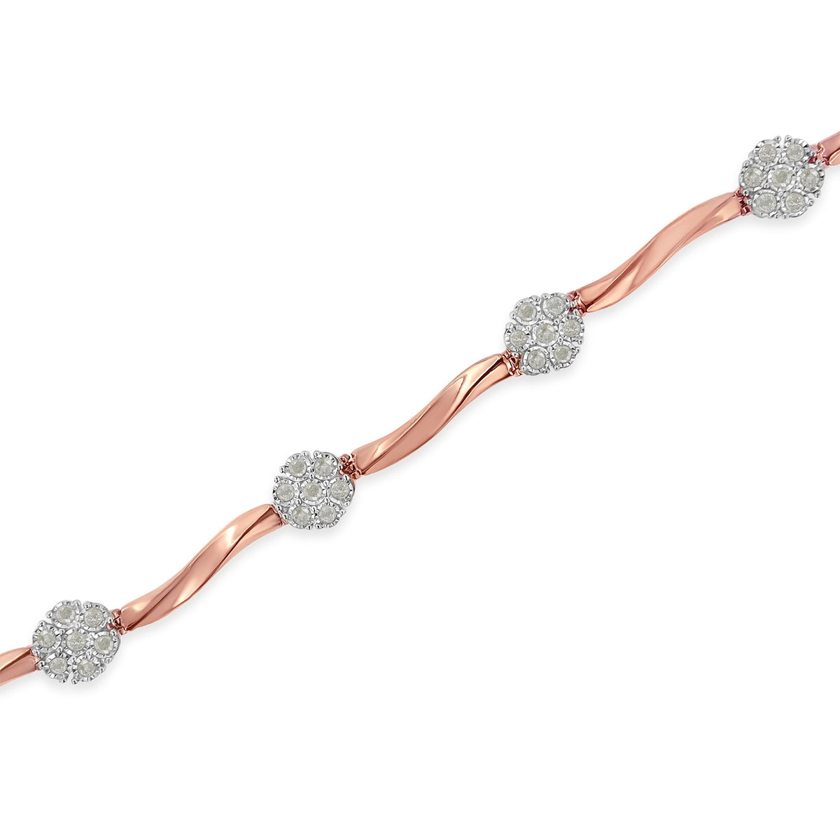 Pulsera .925 de oro rosa de 10k sobre plata de ley con eslabones florales de diamante de 1,0 quilates (color I-J, claridad I3)