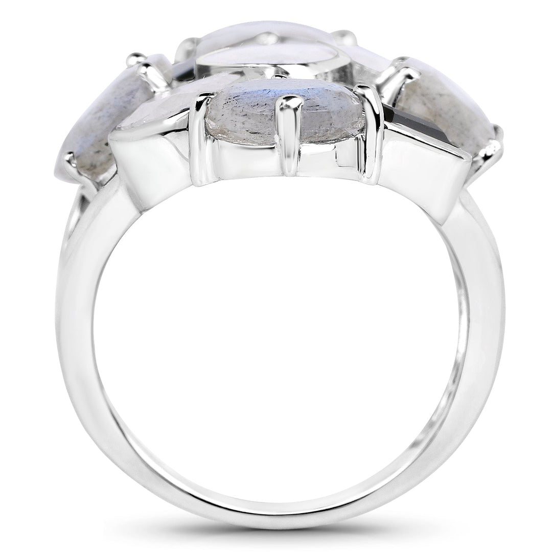 10.30 Carat Genuine White Rainbow Moonstone, Labradorite And Black Onyx .925 Sterling Silver Ring