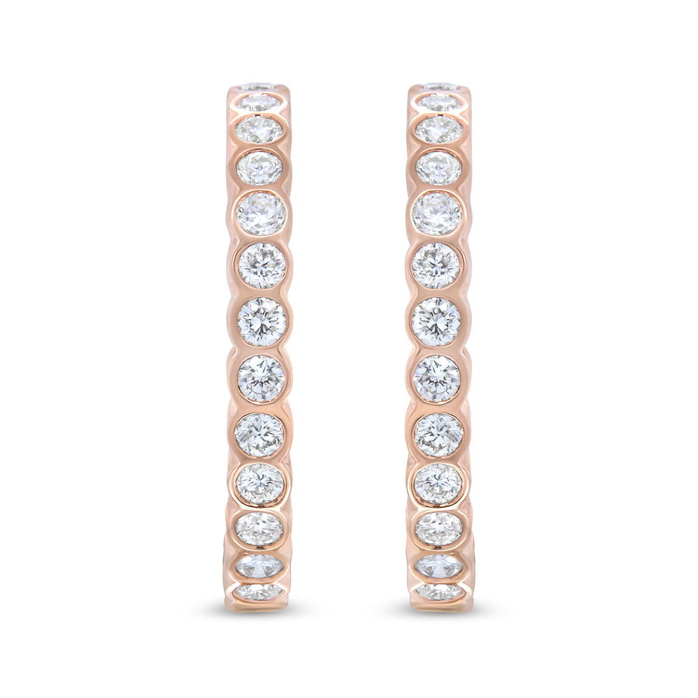 18K Rose Gold 1 Cttw Round Bezel-Set Diamond Hoop Earrings (F-G Color, VS1-VS2 Clarity)