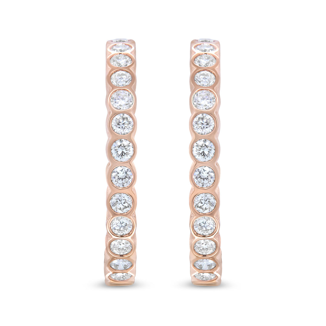 18K Rose Gold 1 Cttw Round Bezel-Set Diamond Hoop Earrings (F-G Color, VS1-VS2 Clarity)