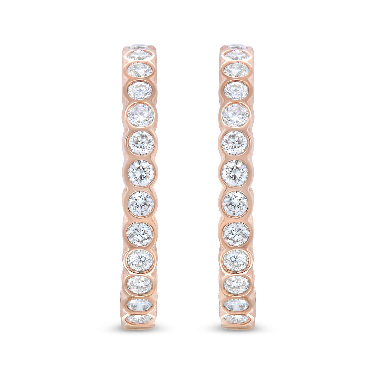 18K Rose Gold 1 Cttw Round Bezel-Set Diamond Hoop Earrings (F-G Color, VS1-VS2 Clarity)