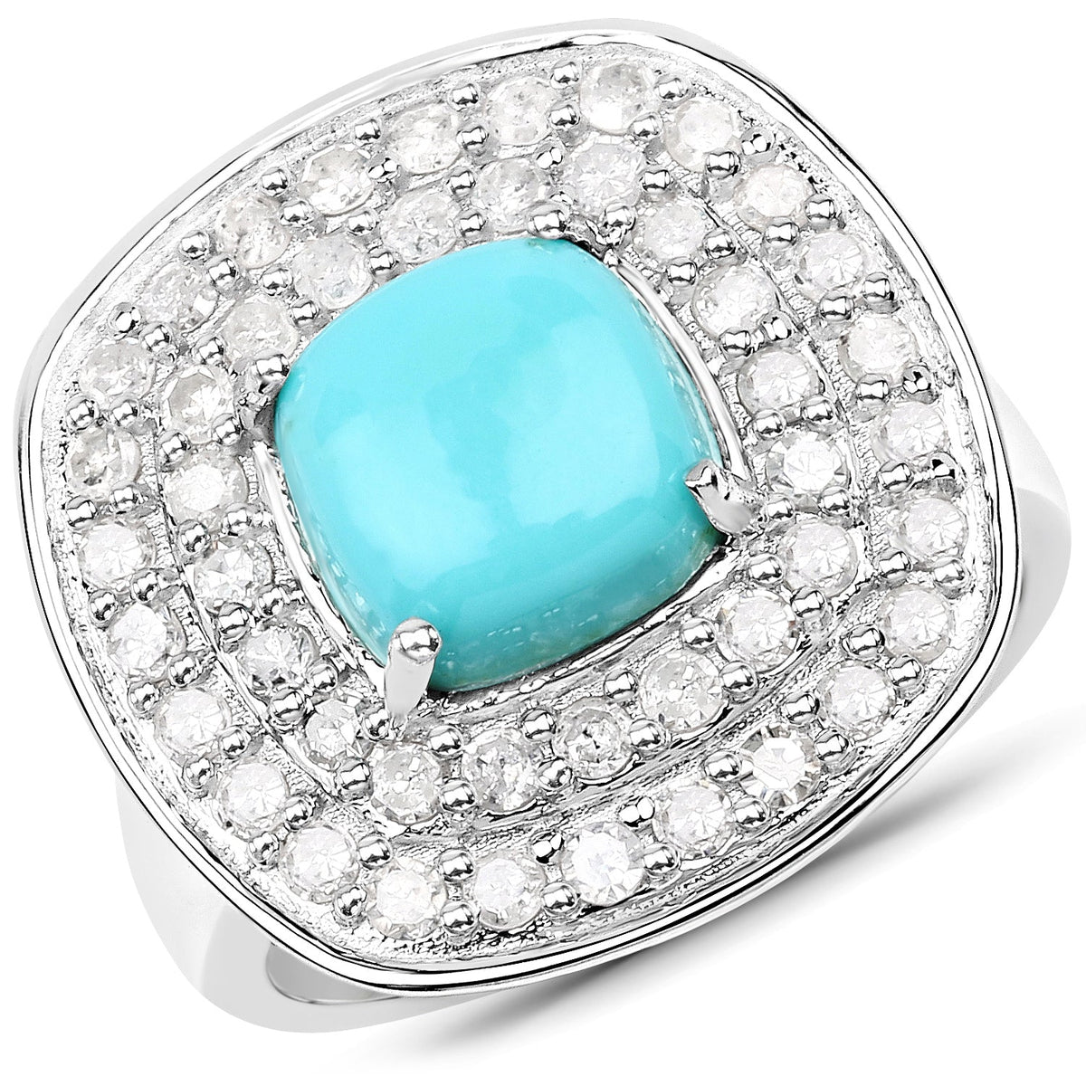 Anillo de 2,80 quilates de turquesa genuina y diamante blanco de plata de ley .925