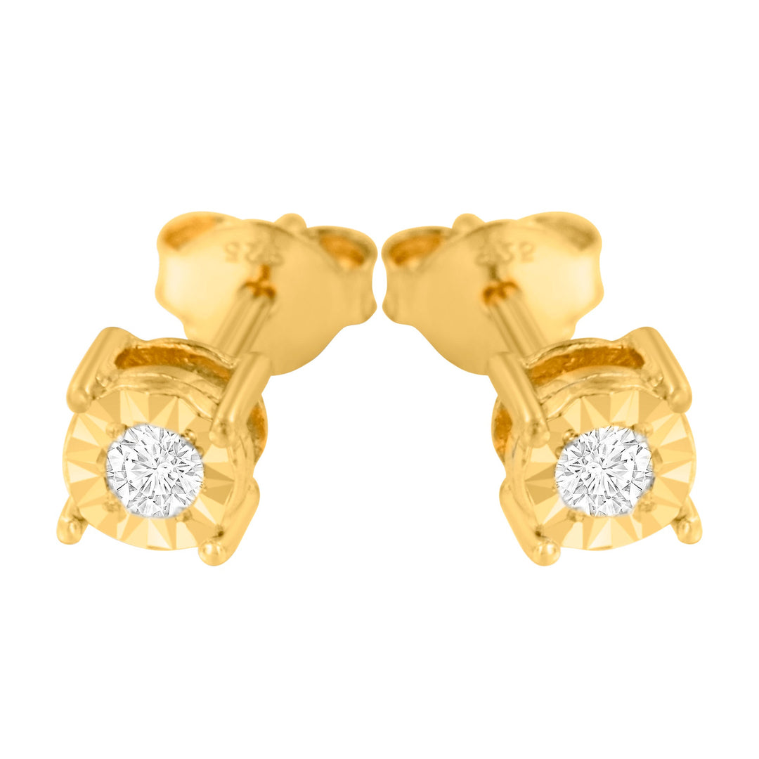 10K Yellow Gold Plated .925 Sterling Silver 1/10 Cttw Round Brilliant-Cut Diamond Miracle-Set Stud Earrings (J-K Color, I3 Clarity)