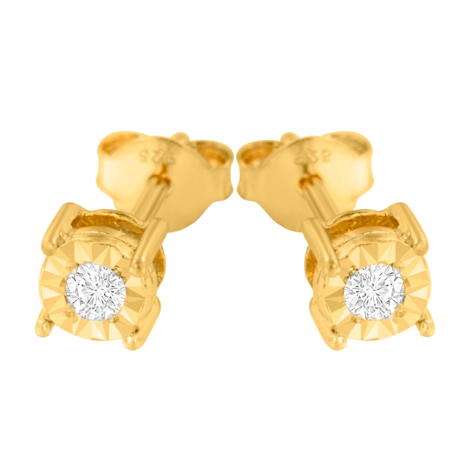 10K Yellow Gold Plated .925 Sterling Silver 1/10 Cttw Round Brilliant-Cut Diamond Miracle-Set Stud Earrings (J-K Color, I3 Clarity)