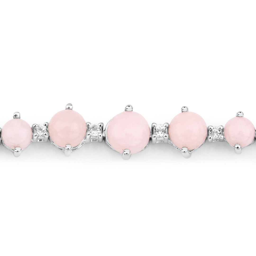 5.50 Carat Genuine Pink Opal and White Topaz .925 Sterling Silver Bracelet