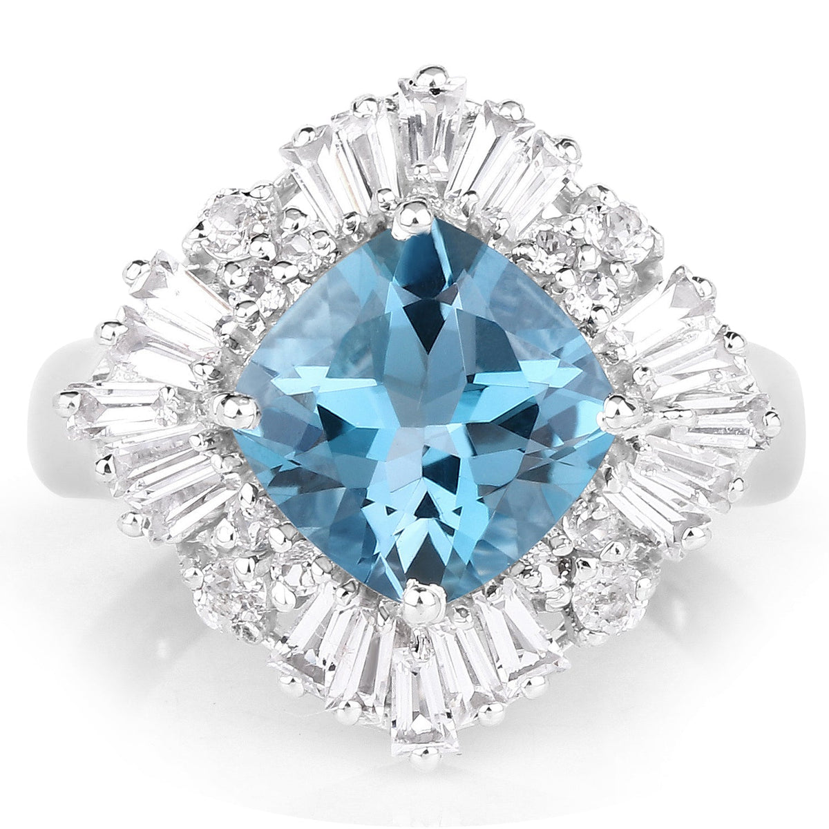 Anillo de plata de ley .925 con topacio azul Londres y topacio blanco genuinos de 5.19 quilates