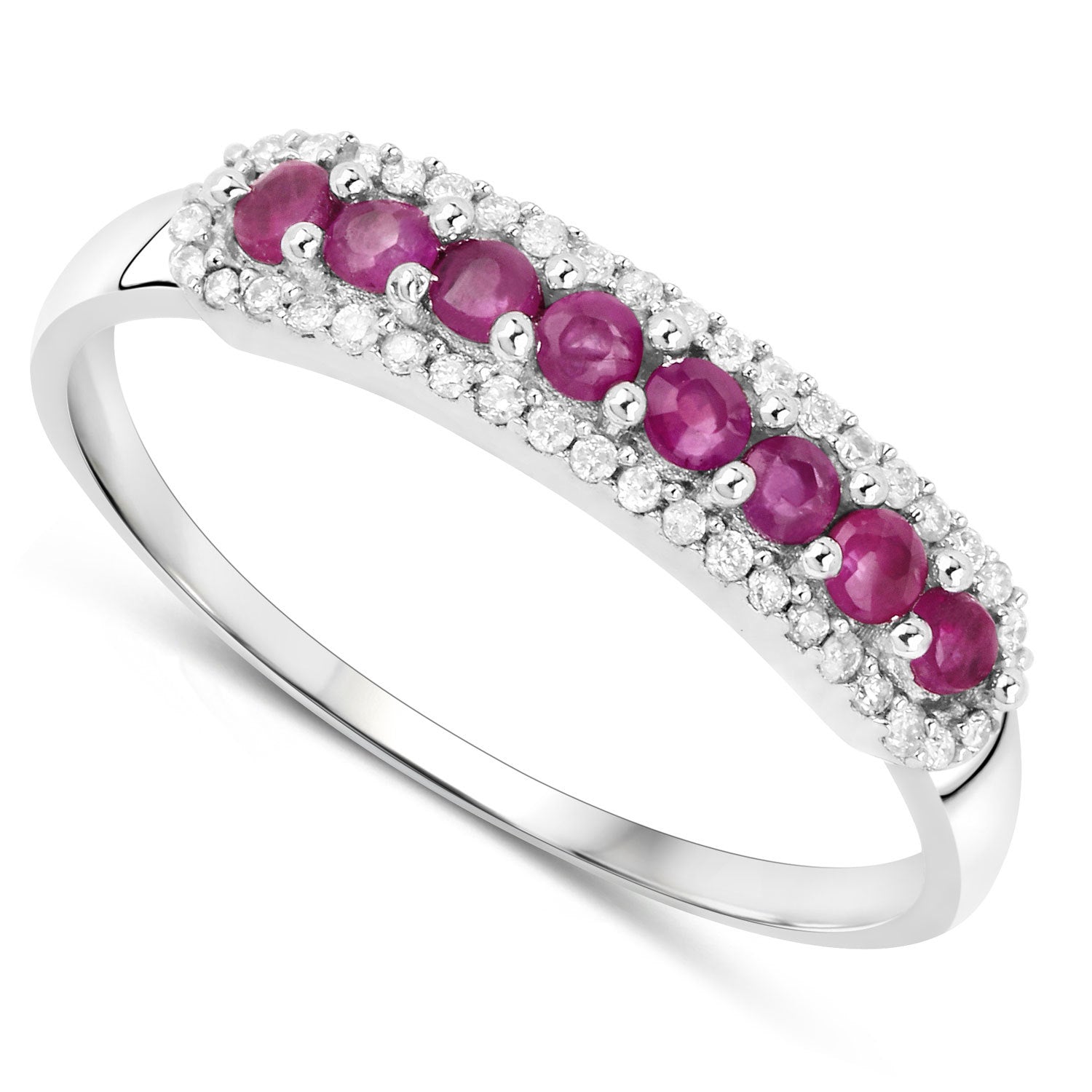 Anillo de oro blanco de 14K con rubí genuino de 0.47 quilates y diamantes blancos