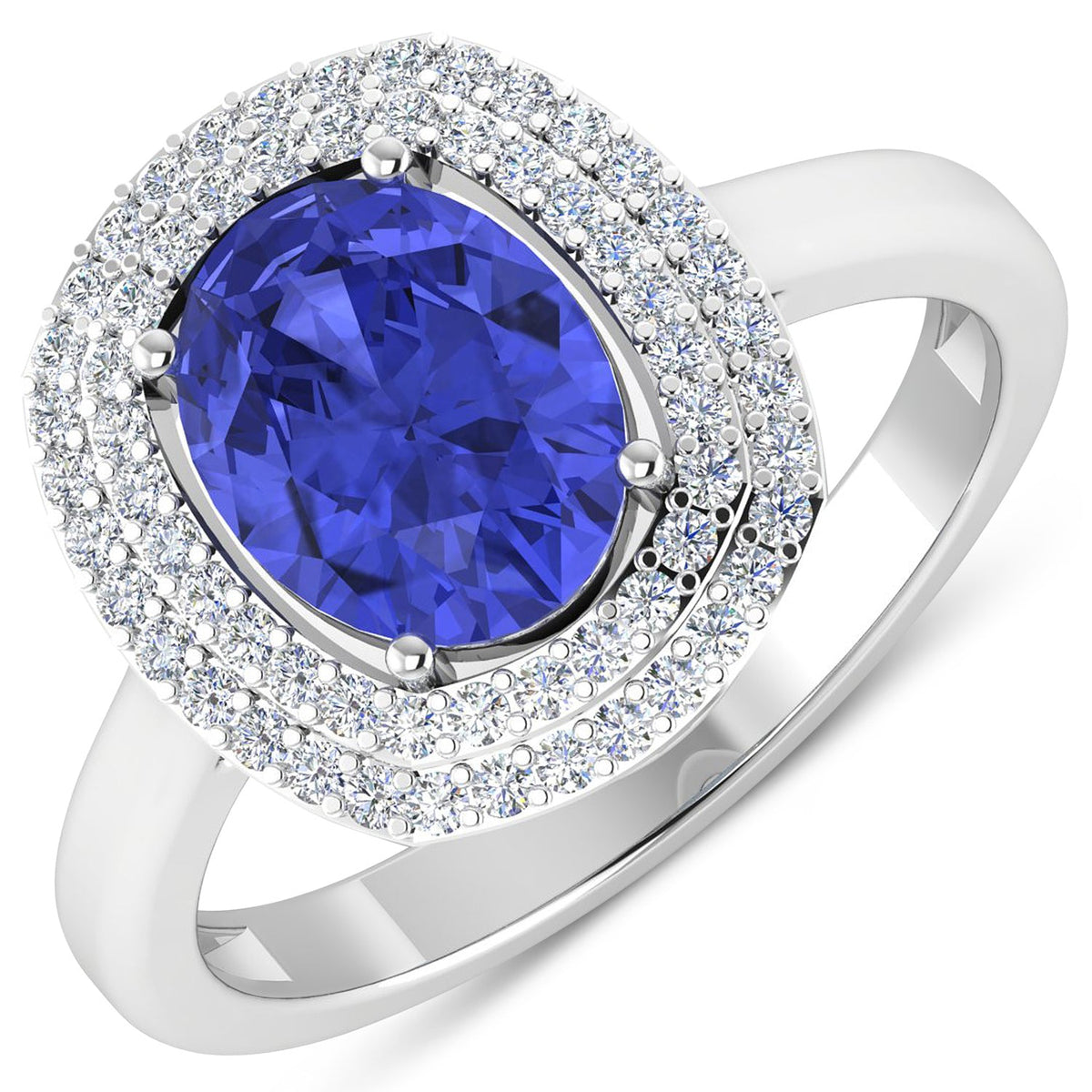 Anillo de oro blanco de 14K con tanzanita genuina de 2,02 quilates y diamantes blancos