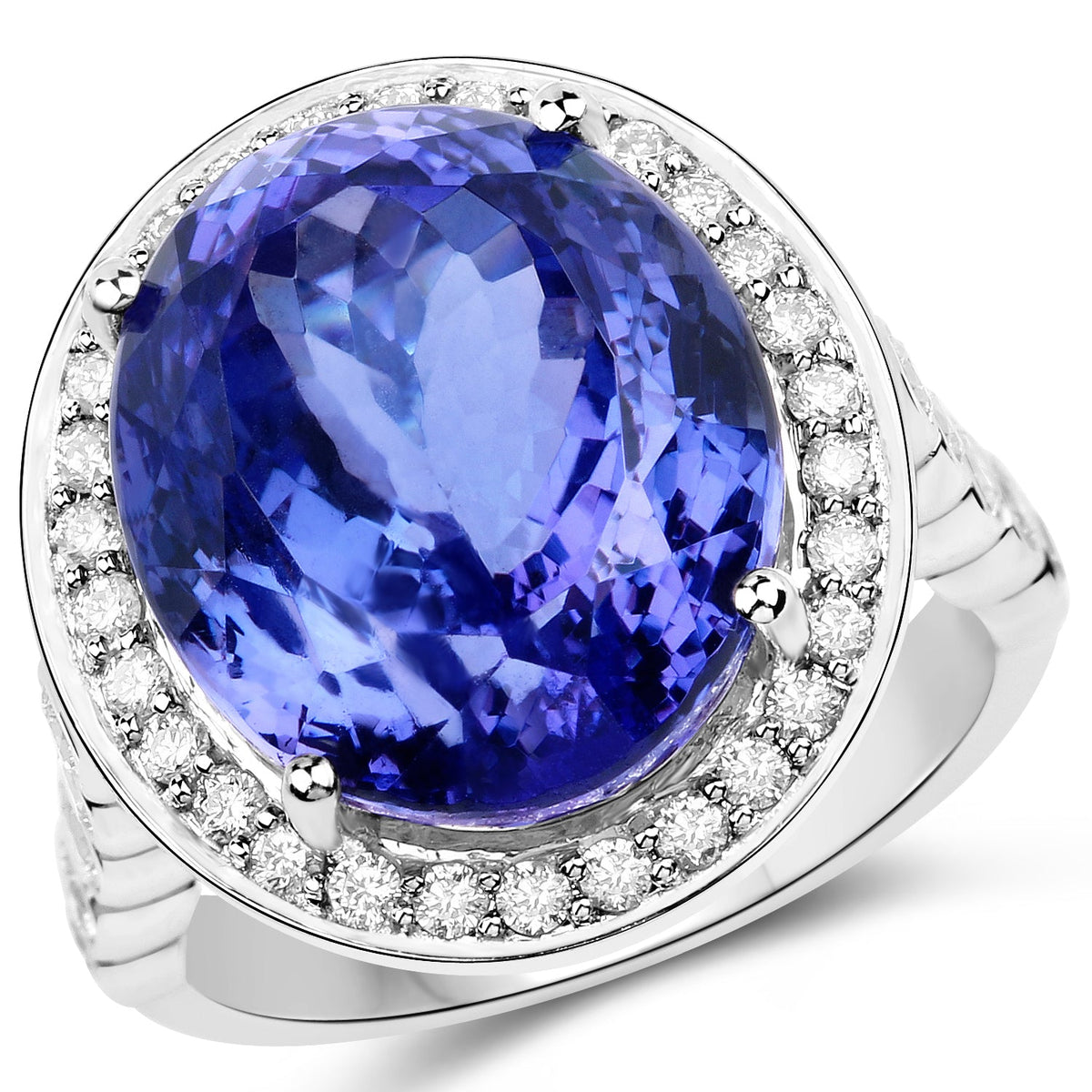 Anillo de oro blanco de 18 quilates con tanzanita genuina de 18,50 quilates y diamantes blancos