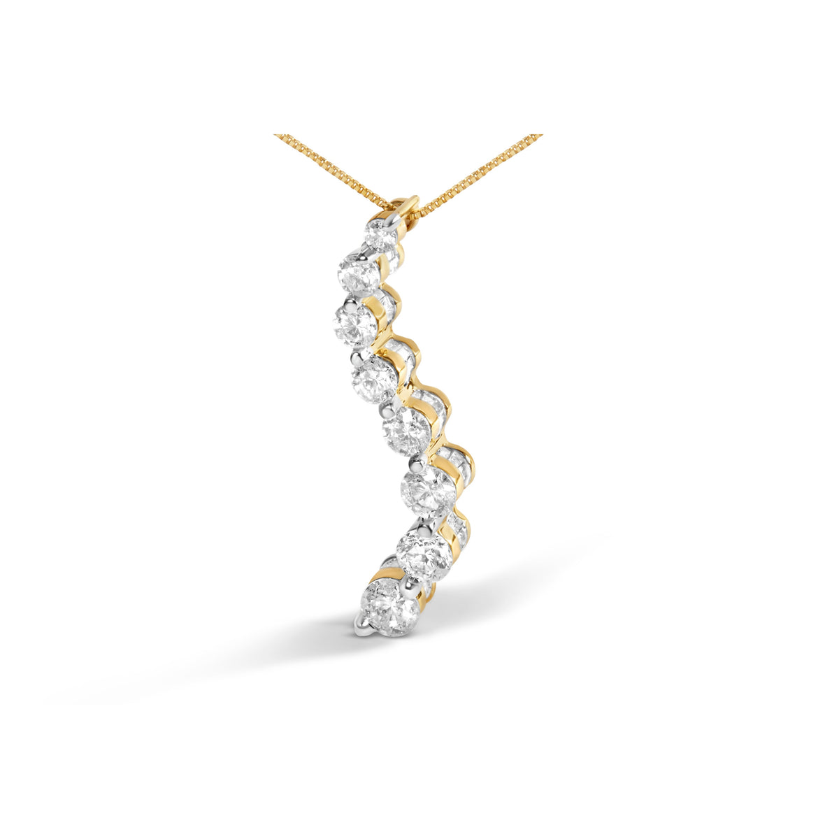 Collar con Colgante Journey de Diamantes de Talla Baguette y Redonda Brillante de Oro Amarillo de 14K Certificado por AGS, 3.0 Cttw, 45.7 cm (Color G-H, Claridad SI2-I1)