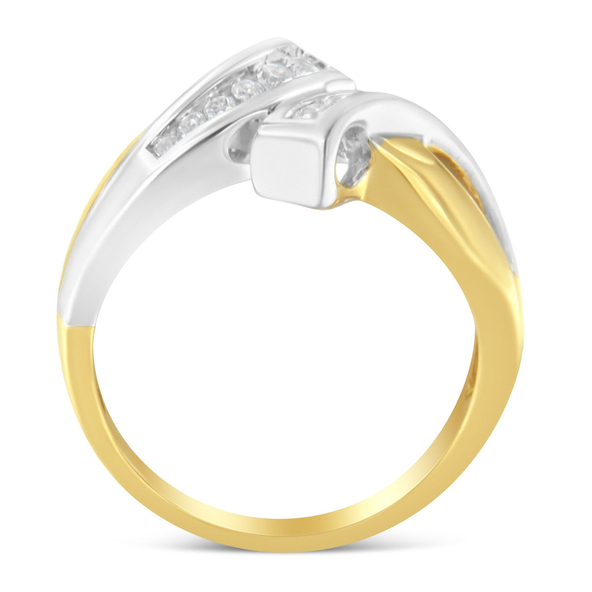 Anillo de desvío con diamantes de 10K bicolores engastados en carril (1/4 quilates en total, color I-J, claridad I2)