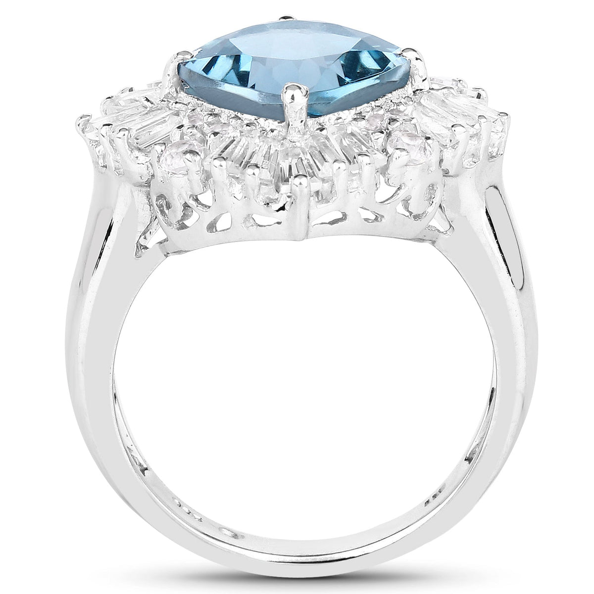 Anillo de plata de ley .925 con topacio azul Londres y topacio blanco genuinos de 5.19 quilates