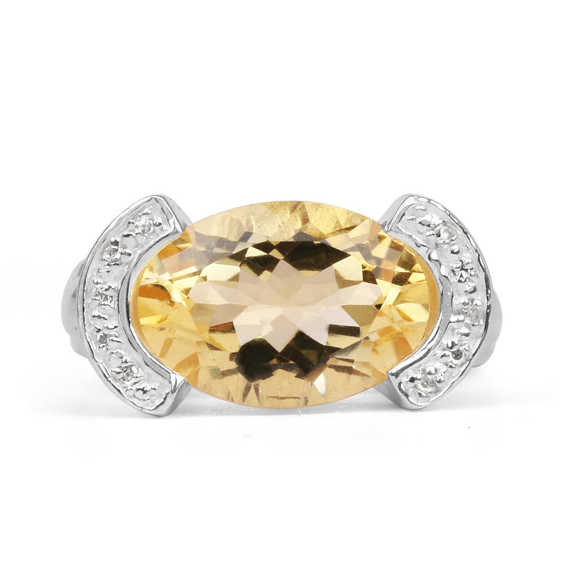 Anillo de plata de ley .925 con citrino genuino de 4.55 quilates y diamante blanco