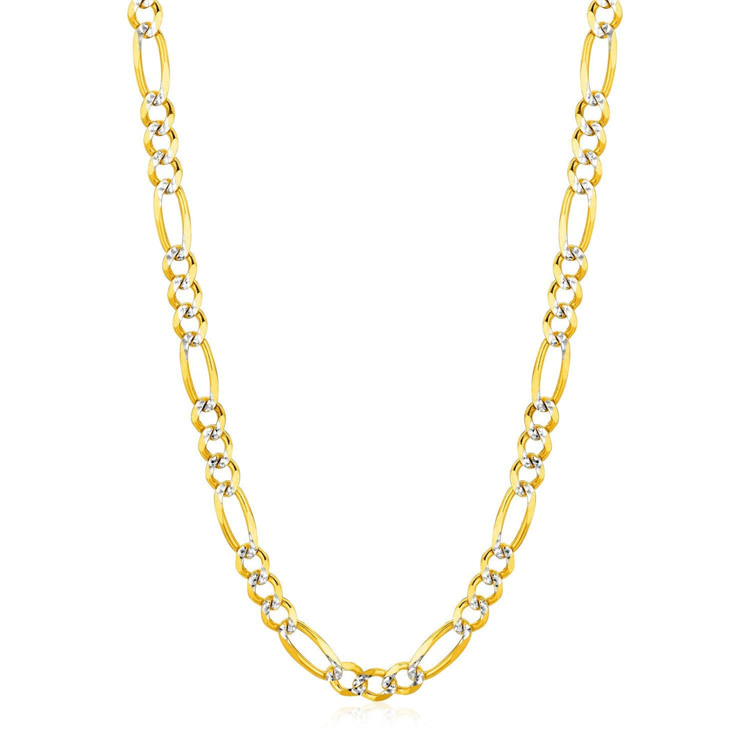 6.0mm 14K Yellow Gold Solid Pave Figaro Chain
