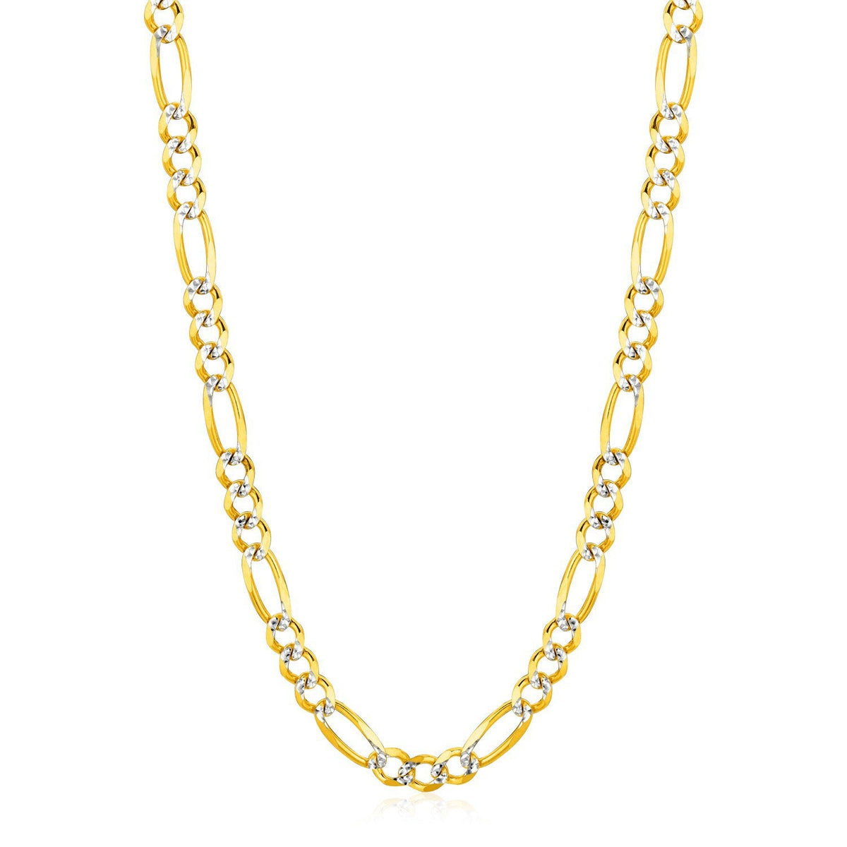 Cadena Eslabón Figaro Maciza Pavé de Oro Amarillo de 14K y 6.0mm