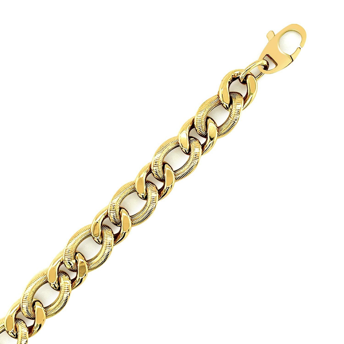 Pulsera de diseño de cadena tipo "Curb" de oro amarillo de 14k con cortes de diamante