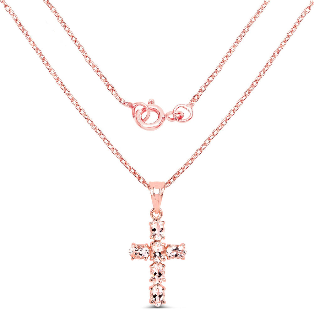 14K Rose Gold Plated 2.58 Carat Genuine Morganite .925 Sterling Silver Pendant