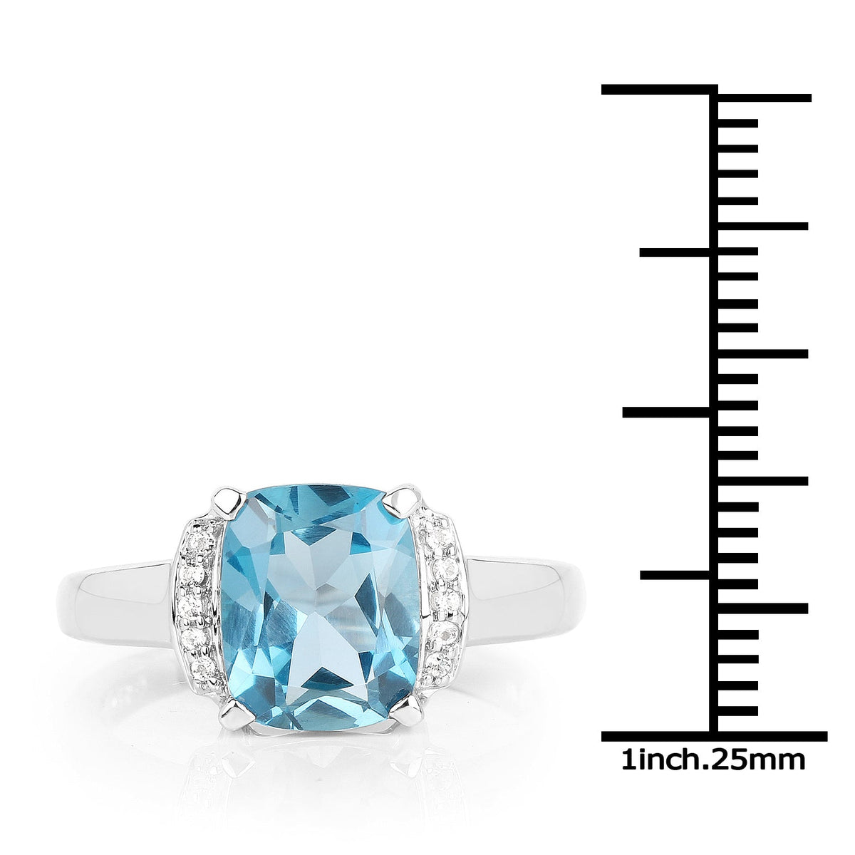 Anillo de plata de ley .925 con topacio azul de Londres genuino de 3.55 quilates y topacio blanco