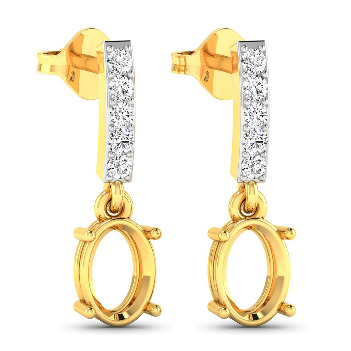 Pendientes de semimontura de oro amarillo de 14 quilates con diamantes blancos auténticos de 0,14 quilates - para gemas ovaladas de 7x5 mm