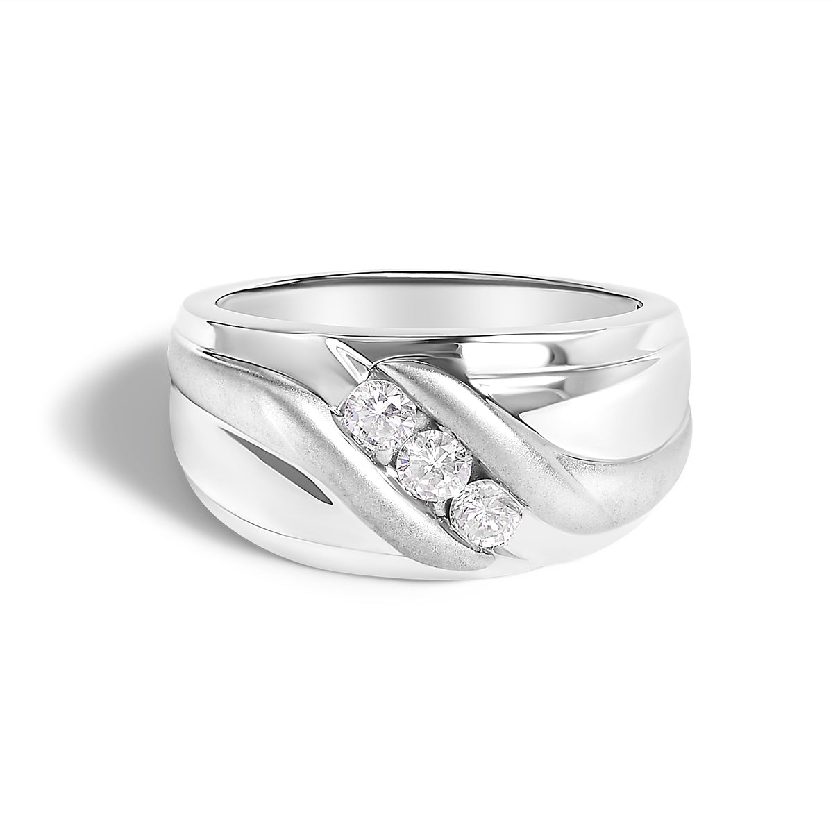 Anillo de banda de 3 piedras con canal de diamante de 1/2 quilates de plata de ley .925 para hombre - Talla de anillo 10