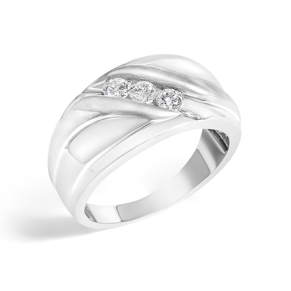 Anillo de banda de 3 piedras con canal de diamante de 1/2 quilates de plata de ley .925 para hombre - Talla de anillo 10