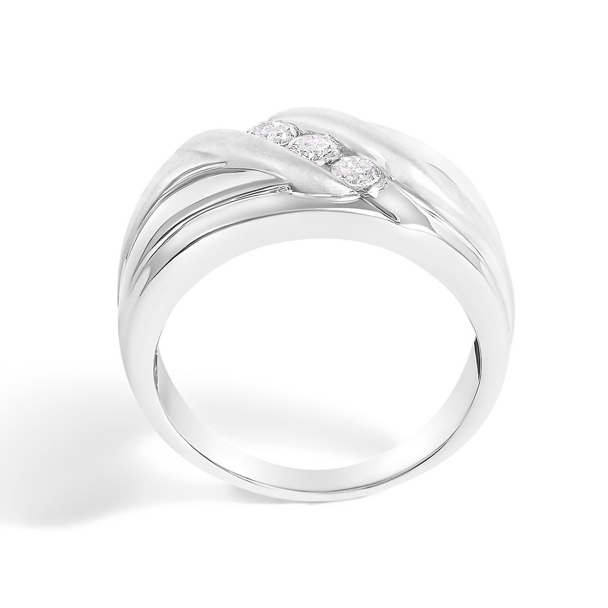 Anillo de banda de 3 piedras con canal de diamante de 1/2 quilates de plata de ley .925 para hombre - Talla de anillo 10