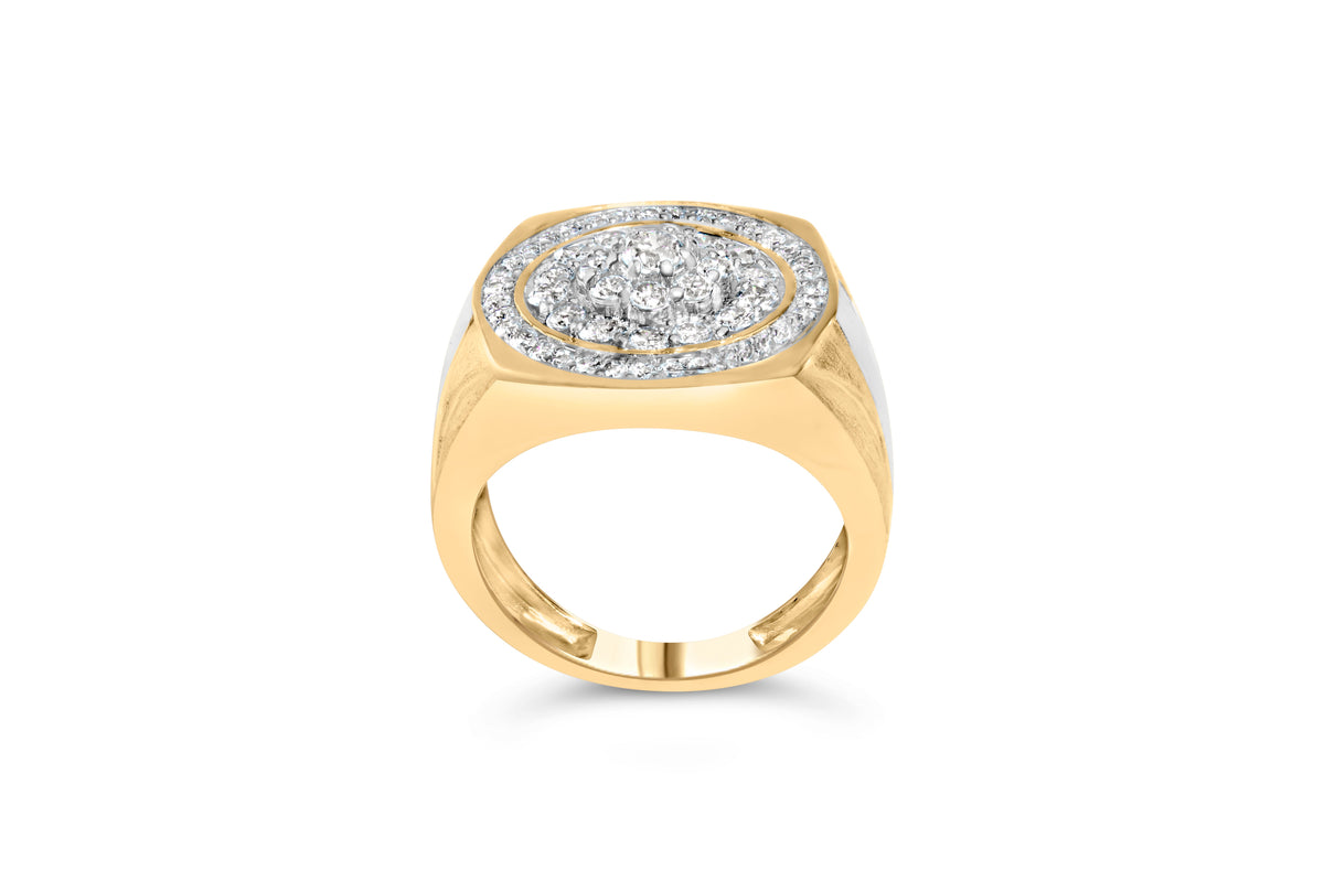 Anillo para hombre de oro amarillo de 10 quilates con diamantes de 1 1/2 quilates en racimo y halo (color K-L, claridad I1-I2) - Talla 10