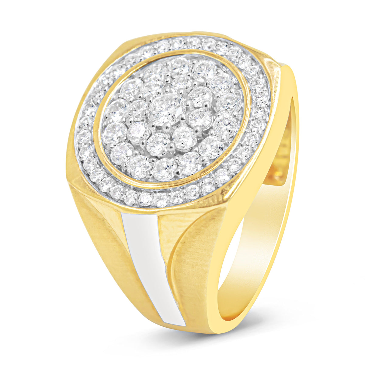 Anillo para hombre de oro amarillo de 10 quilates con diamantes de 1 1/2 quilates en racimo y halo (color K-L, claridad I1-I2) - Talla 10