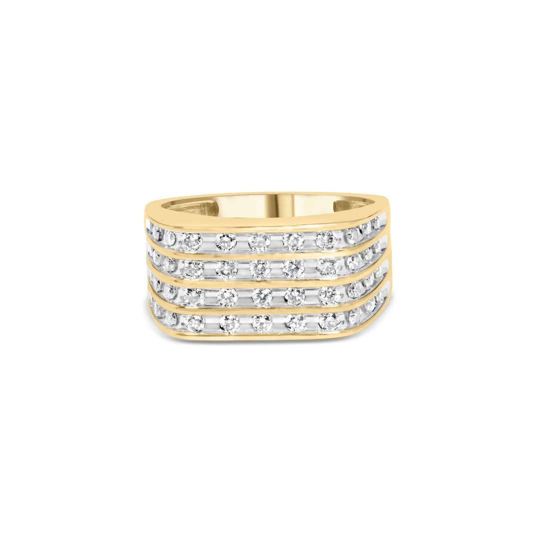 10K Yellow Gold 1.00 Cttw Diamond Multi Row Mens Ring Band