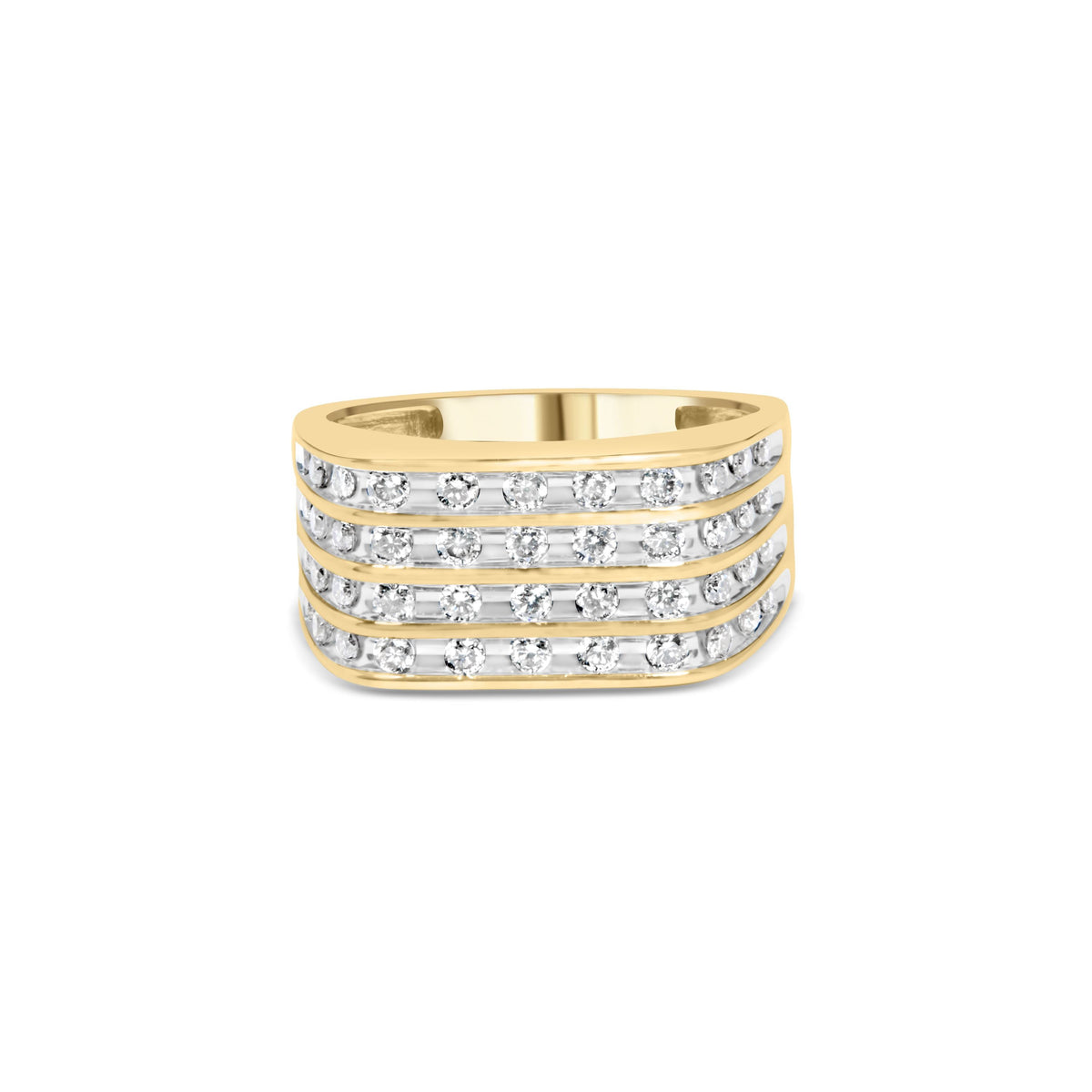 Anillo de hombre de oro amarillo de 10K con varias filas de diamantes de 1,00 quilates