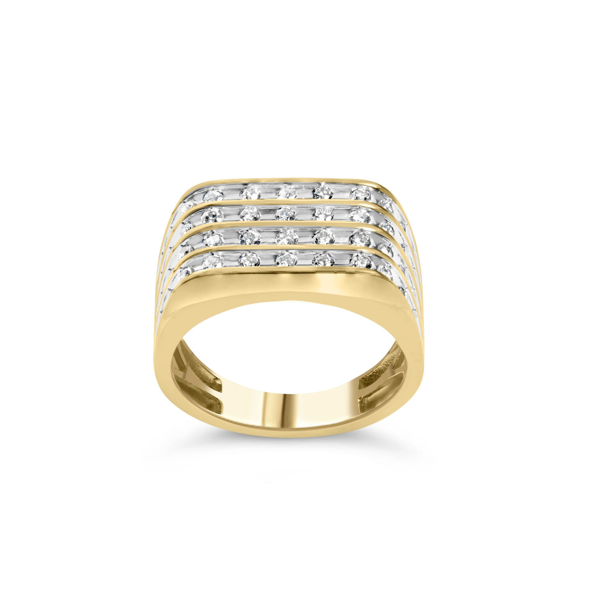 Anillo de hombre de oro amarillo de 10K con varias filas de diamantes de 1,00 quilates