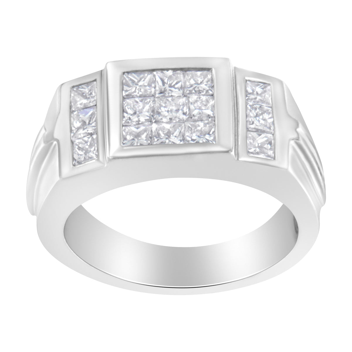 Anillo para hombre de oro blanco de 14 quilates con grupo de diamantes (2 quilates de peso total, color G-H, claridad SI1-SI2)