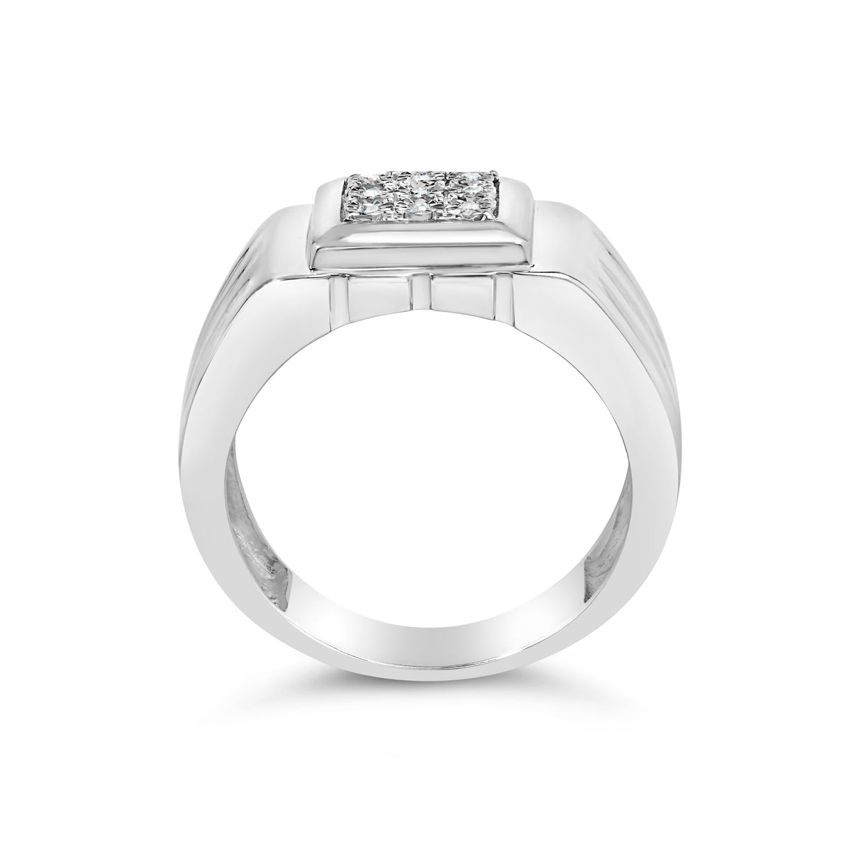 Anillo de moda para hombre de plata esterlina .925 con acentos de diamante en engaste milagro de 9 piedras y banda estriada (color I-J, claridad I3) - Talla 10