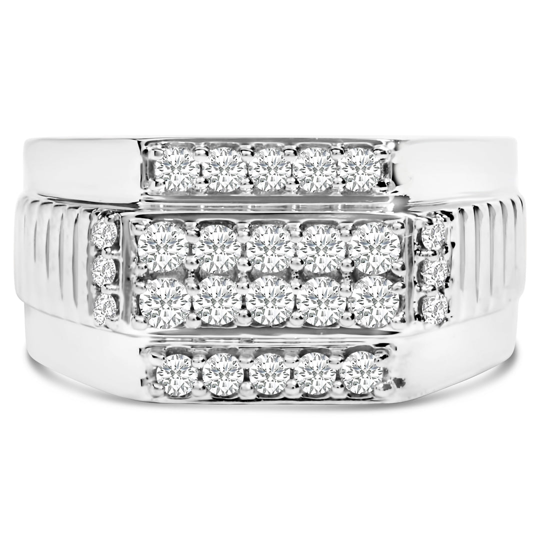 Men's .925 Sterling Silver 1.00 Cttw Diamond Multi Row Band Ring -Size 10