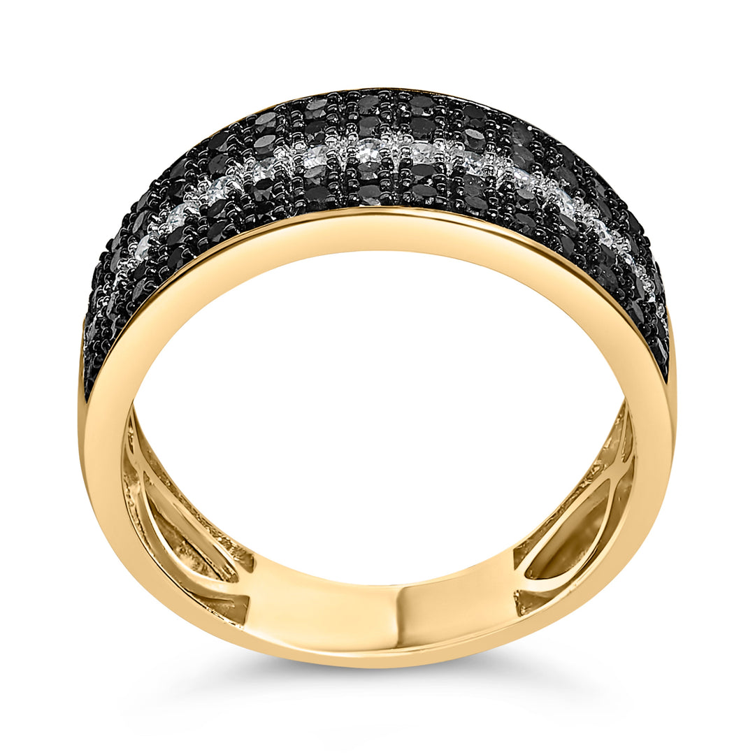 Men's 14K Yellow Gold Plated .925 Sterling Silver 1.00 Cttw White and Black Diamond Cluster Ring