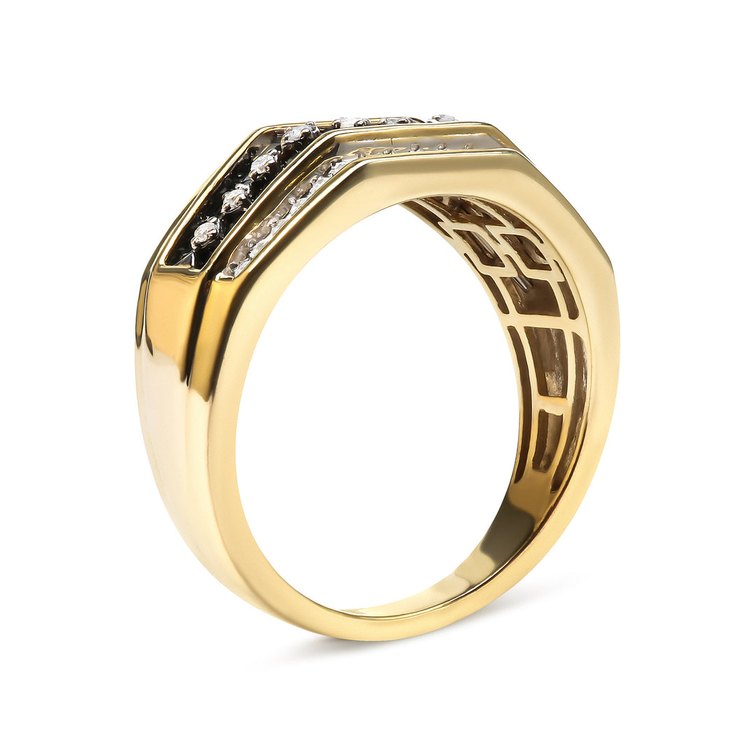 Men's 14K Yellow Gold Plated .925 Sterling Silver 1 1/2 Cttw White and Black Treated Diamond Cluster Ring (Black / I-J Color, I2-I3 Clarity) - Size 10