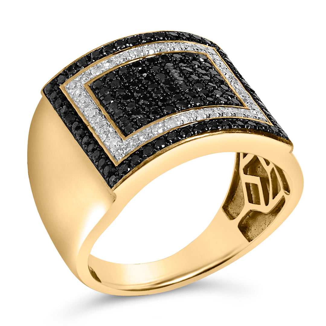 Men's 10K Yellow Gold 1 1/4 Cttw White and Black Diamond Geometric Ring
