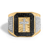 Men's 10K Yellow Gold 1 1/2 Cttw White and Black Diamond Cross Signet Ring