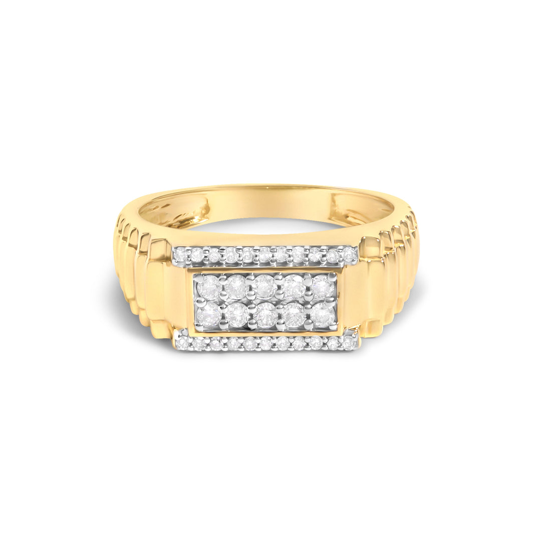Men's 14K Yellow Gold Plated Sterling Silver Natural 1/2 Cttw Diamond Rectangular Halo Band Ring