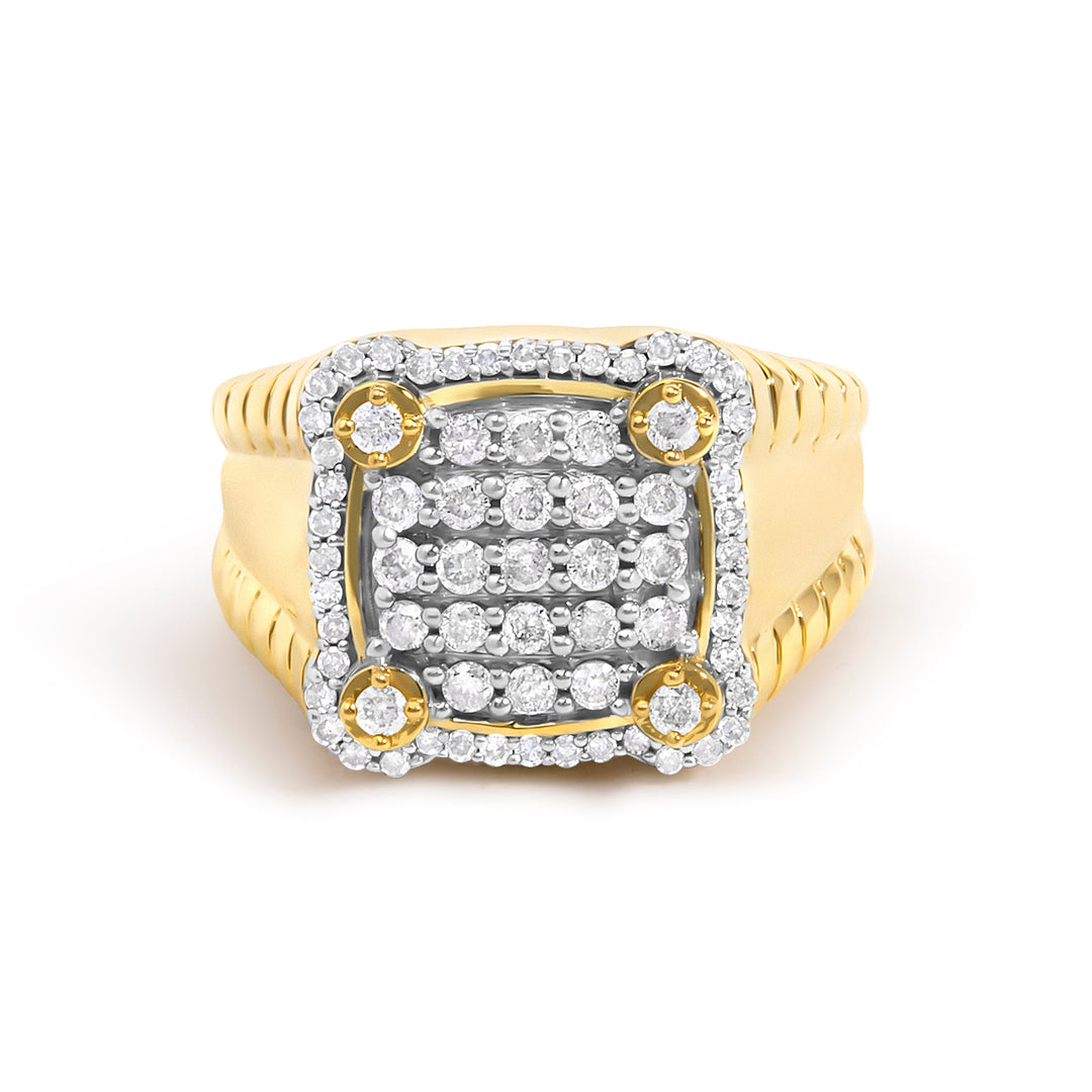 Men's 14K Yellow Gold Plated Sterling Silver 1.0 Cttw Diamond Square Motif Band Ring