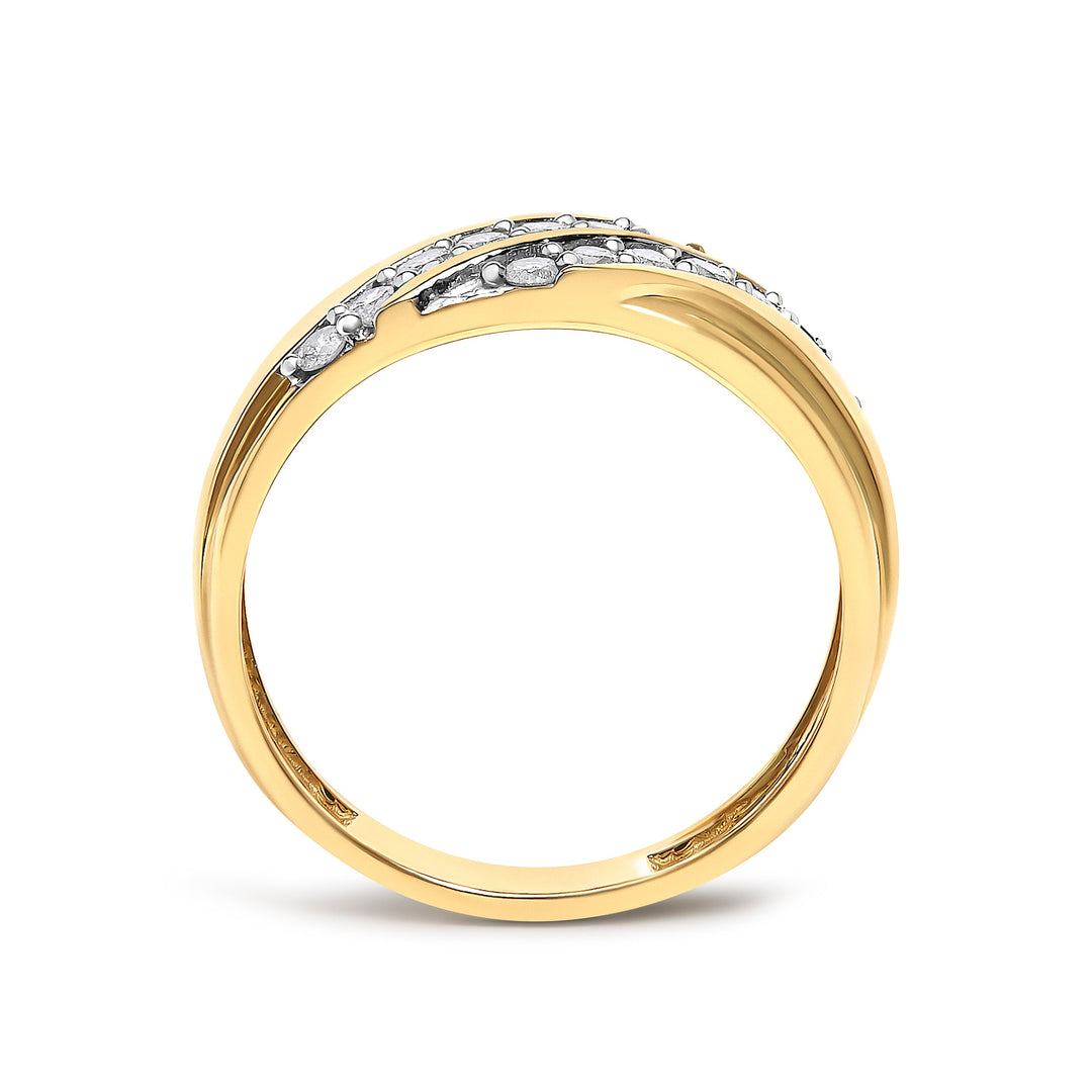 Men's 14K Yellow Gold Plated Sterling Silver 3/8 Cttw Diamond Crossover Band Ring