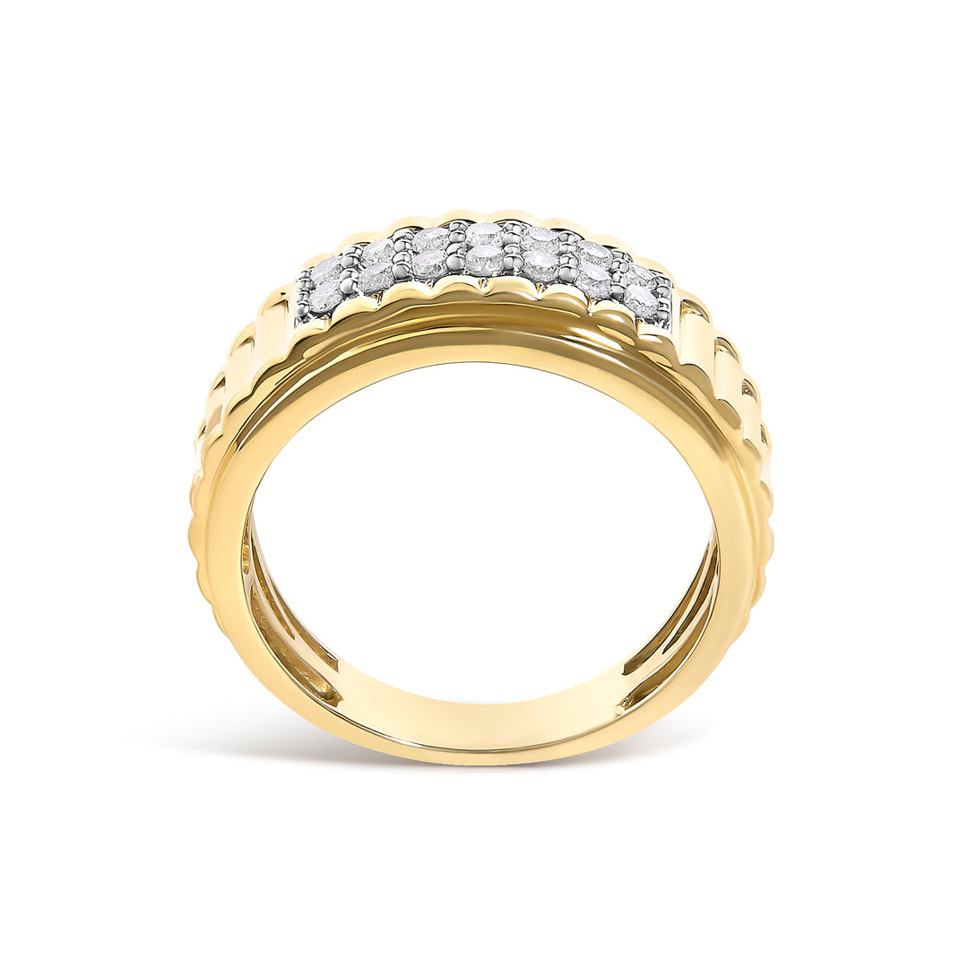 Men's 14K Yellow Gold Plated Sterling Silver 3/8 Cttw Diamond Ribbed Band Ring